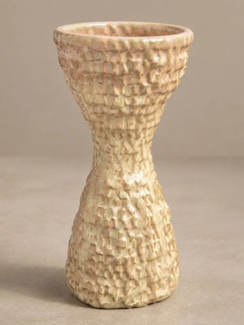 Vintage Textured Ceramic Art Pottery Vase Blush Cream Organic Modern 8